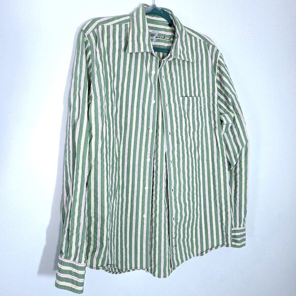 7 for all Mankind Green & Purple Striped Shirt Size M - Picture 1 of 3